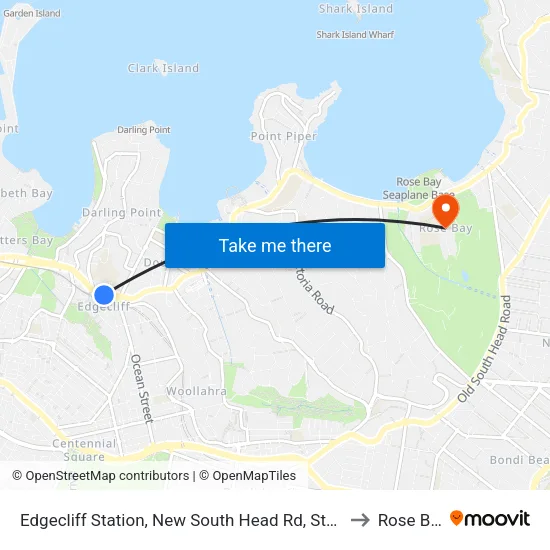 Edgecliff Station, New South Head Rd, Stand N to Rose Bay map