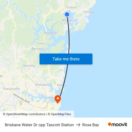 Brisbane Water Dr opp Tascott Station to Rose Bay map