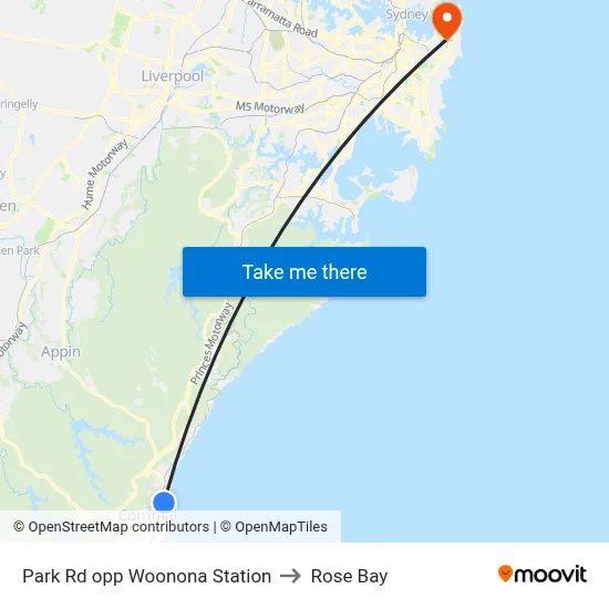 Park Rd opp Woonona Station to Rose Bay map