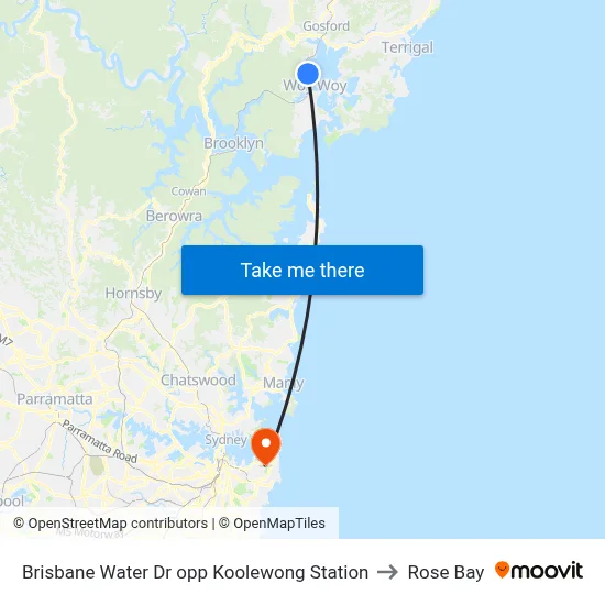 Brisbane Water Dr opp Koolewong Station to Rose Bay map