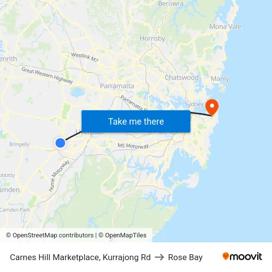 Carnes Hill Marketplace, Kurrajong Rd to Rose Bay map