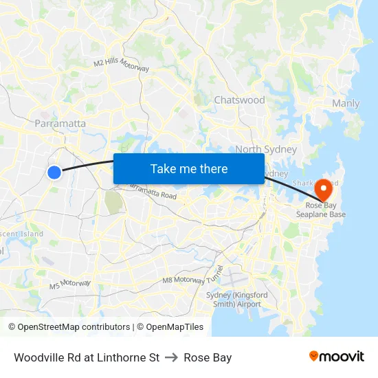 Woodville Rd at Linthorne St to Rose Bay map