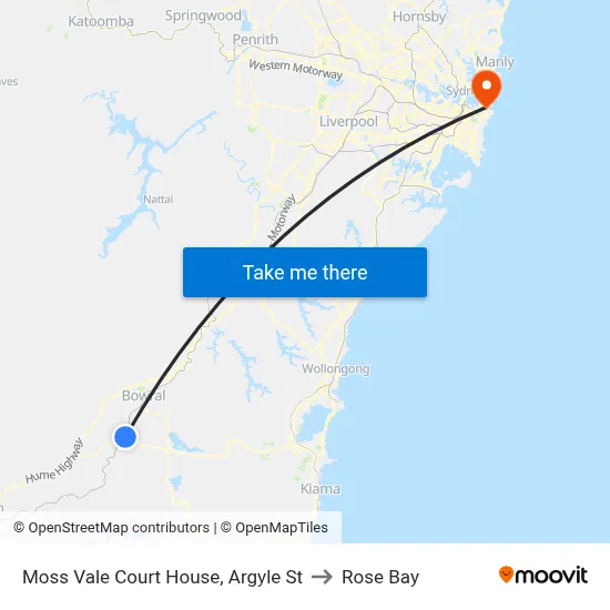 Moss Vale Court House, Argyle St to Rose Bay map