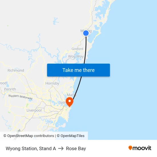 Wyong Station, Stand A to Rose Bay map