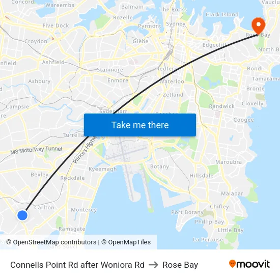Connells Point Rd after Woniora Rd to Rose Bay map