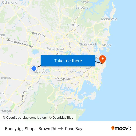 Bonnyrigg Shops, Brown Rd to Rose Bay map