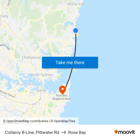 Collaroy B-Line, Pittwater Rd to Rose Bay map