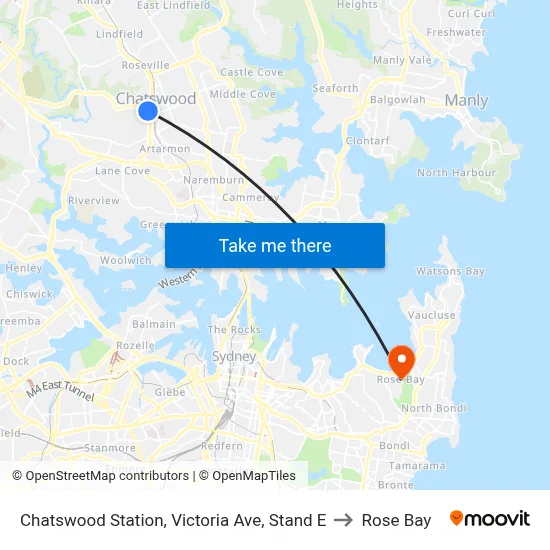 Chatswood Station, Victoria Ave, Stand E to Rose Bay map