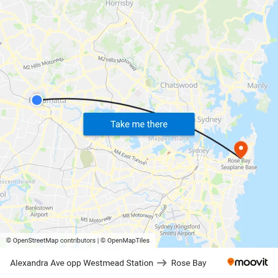 Alexandra Ave opp Westmead Station to Rose Bay map