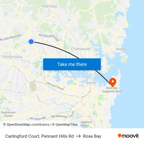 Carlingford Court, Pennant Hills Rd to Rose Bay map