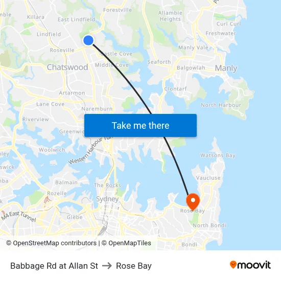 Babbage Rd at Allan St to Rose Bay map