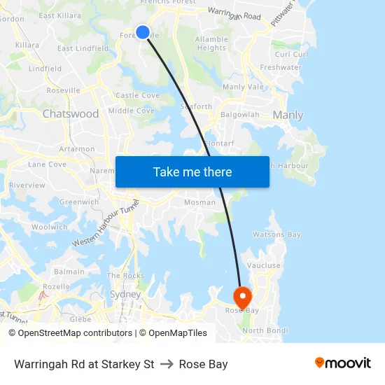 Warringah Rd at Starkey St to Rose Bay map