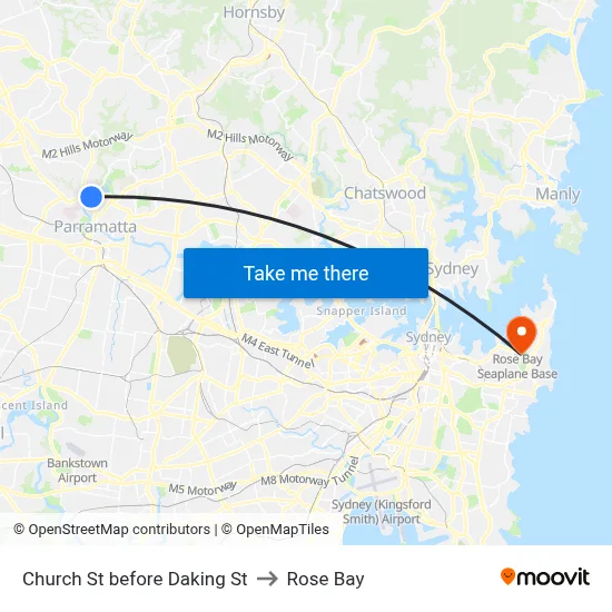 Church St before Daking St to Rose Bay map