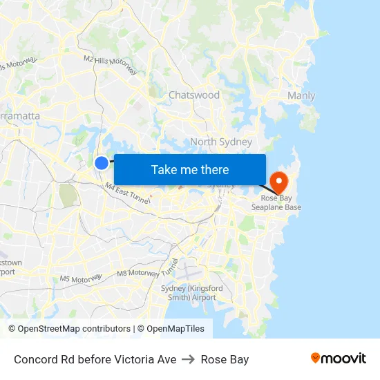 Concord Rd before Victoria Ave to Rose Bay map