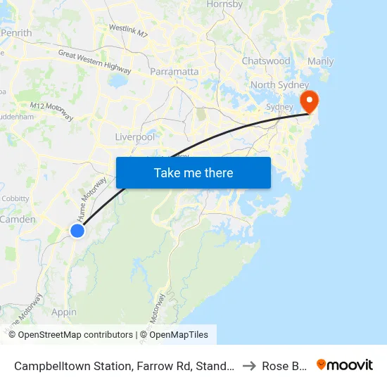 Campbelltown Station, Farrow Rd, Stand H to Rose Bay map