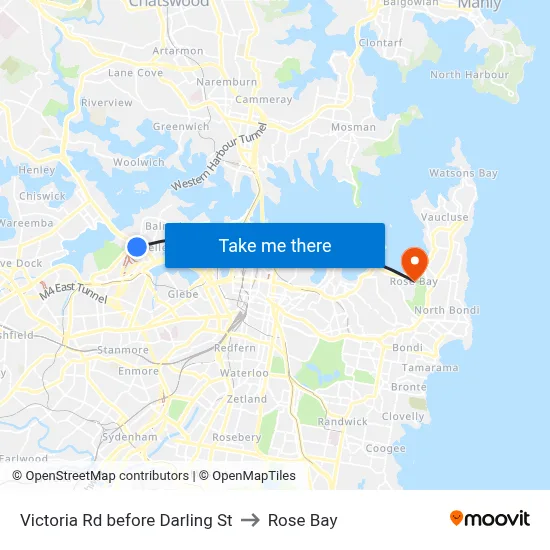 Victoria Rd before Darling St to Rose Bay map