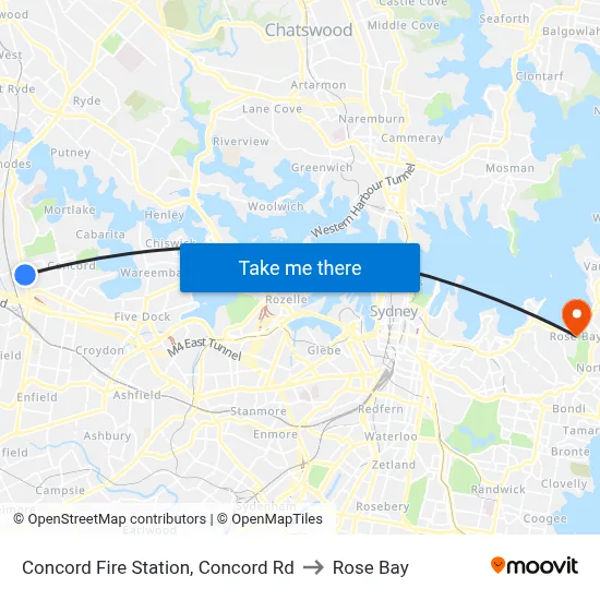 Concord Fire Station, Concord Rd to Rose Bay map