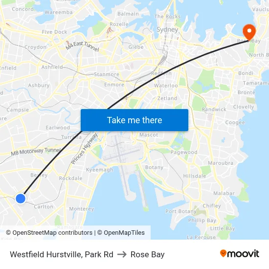Westfield Hurstville, Park Rd to Rose Bay map