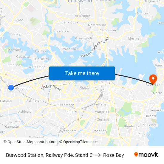 Burwood Station, Railway Pde, Stand C to Rose Bay map