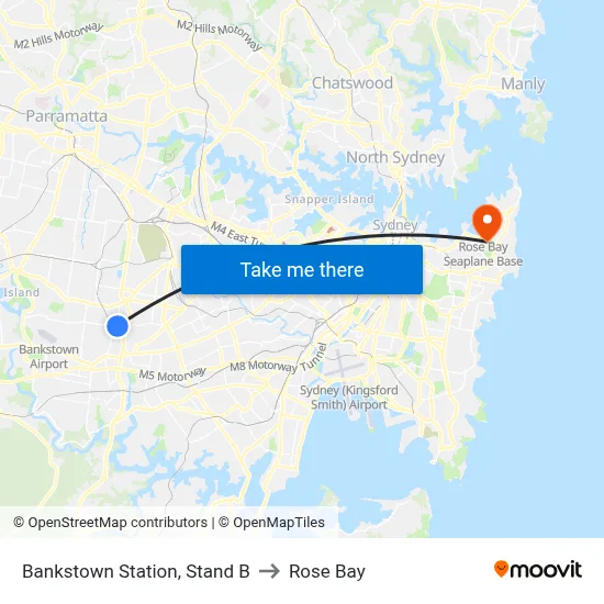 Bankstown Station, Stand B to Rose Bay map