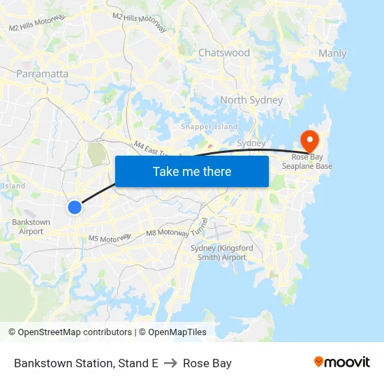 Bankstown Station, Stand E to Rose Bay map