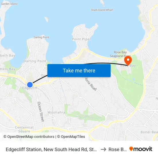 Edgecliff Station, New South Head Rd, Stand N to Rose Bay map