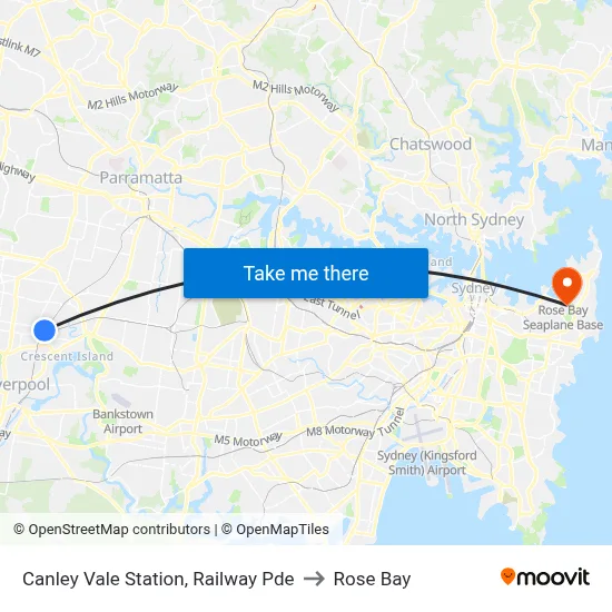 Canley Vale Station, Railway Pde to Rose Bay map