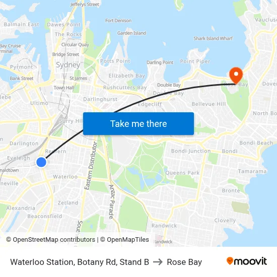 Waterloo Station, Botany Rd, Stand B to Rose Bay map