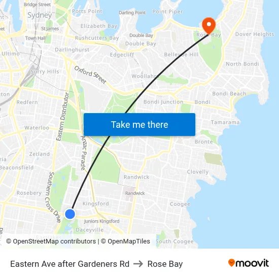 Eastern Ave after Gardeners Rd to Rose Bay map