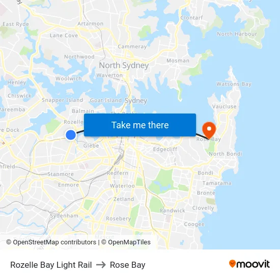 Rozelle Bay Light Rail to Rose Bay map