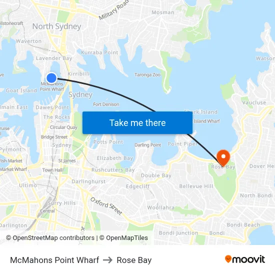 McMahons Point Wharf to Rose Bay map