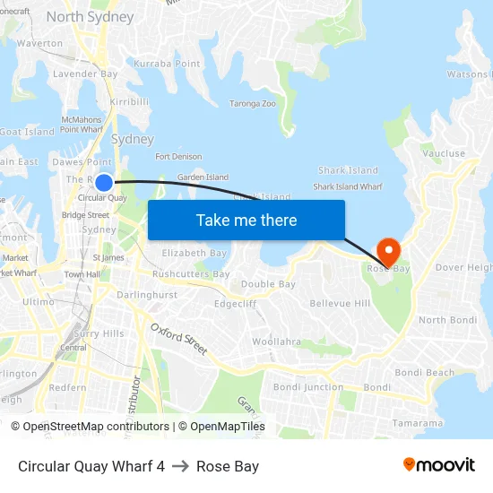 Circular Quay Wharf 4 to Rose Bay map