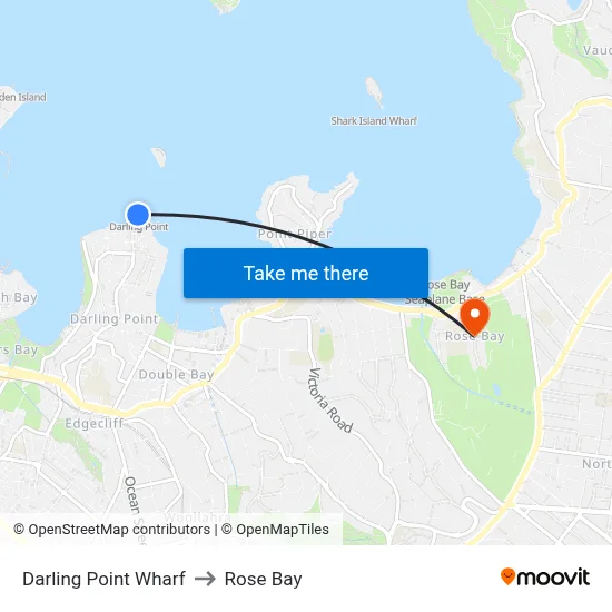 Darling Point Wharf to Rose Bay map