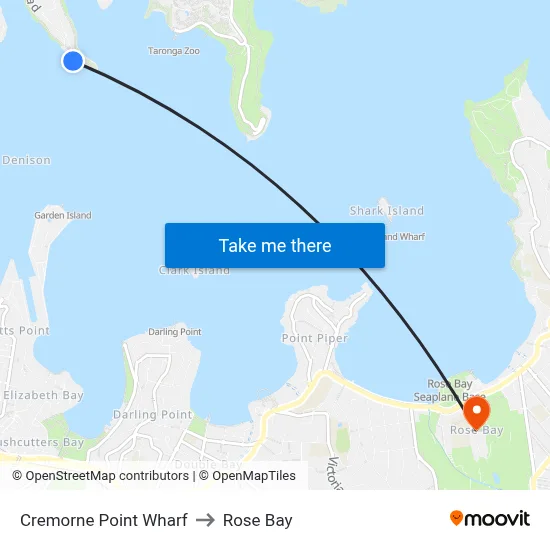 Cremorne Point Wharf to Rose Bay map