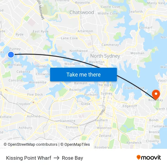 Kissing Point Wharf to Rose Bay map