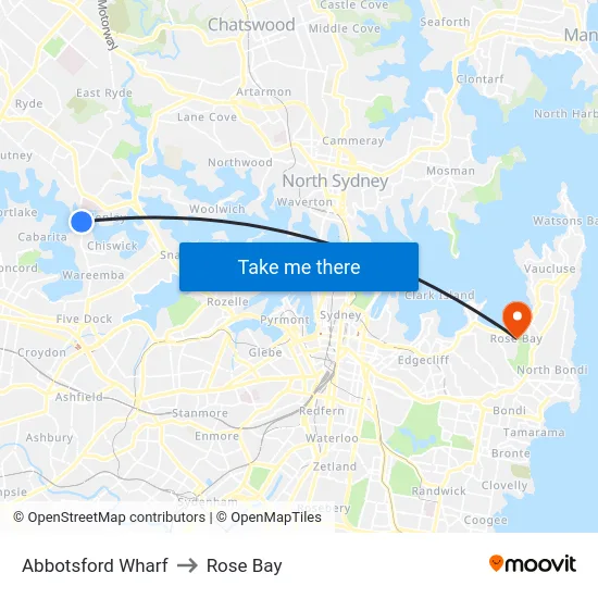 Abbotsford Wharf to Rose Bay map
