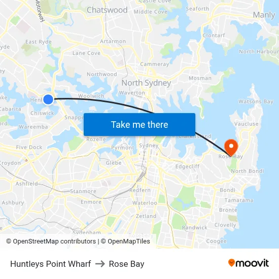 Huntleys Point Wharf to Rose Bay map