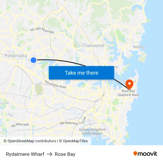 Rydalmere Wharf to Rose Bay map