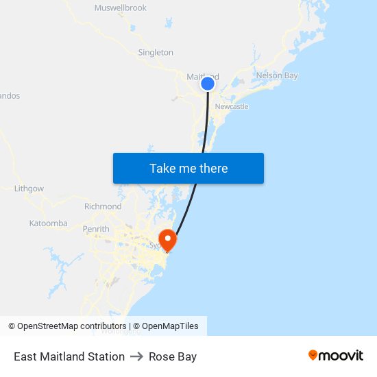 East Maitland Station to Rose Bay map