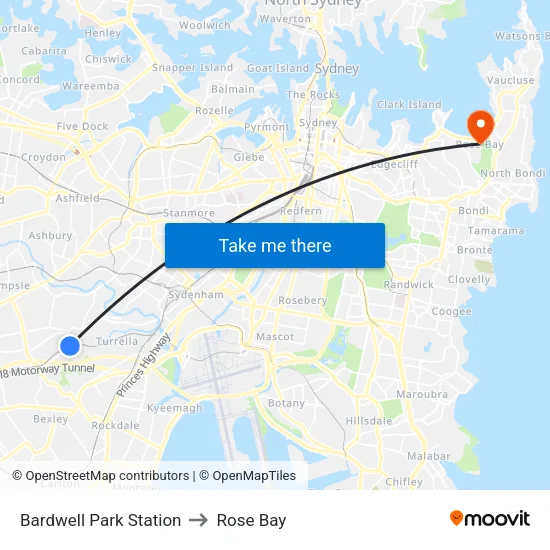 Bardwell Park Station to Rose Bay map