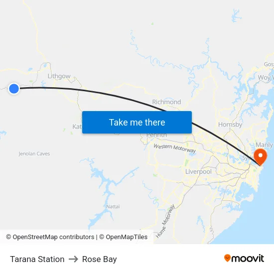 Tarana Station to Rose Bay map