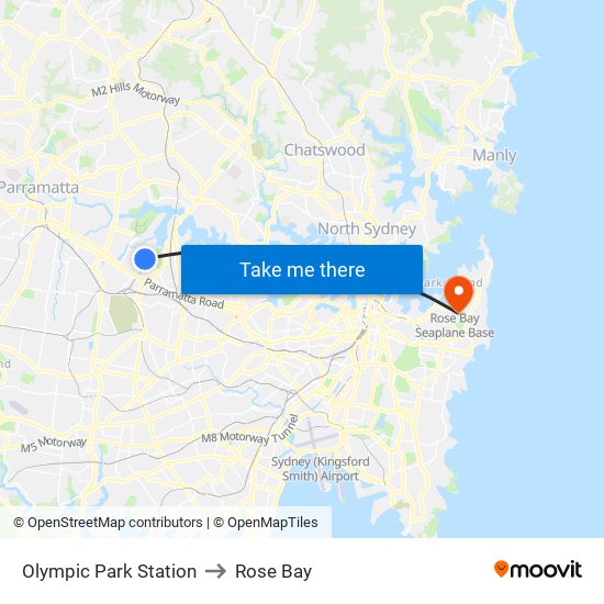 Olympic Park Station to Rose Bay map