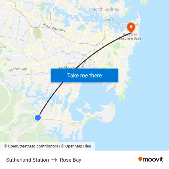 Sutherland Station to Rose Bay map