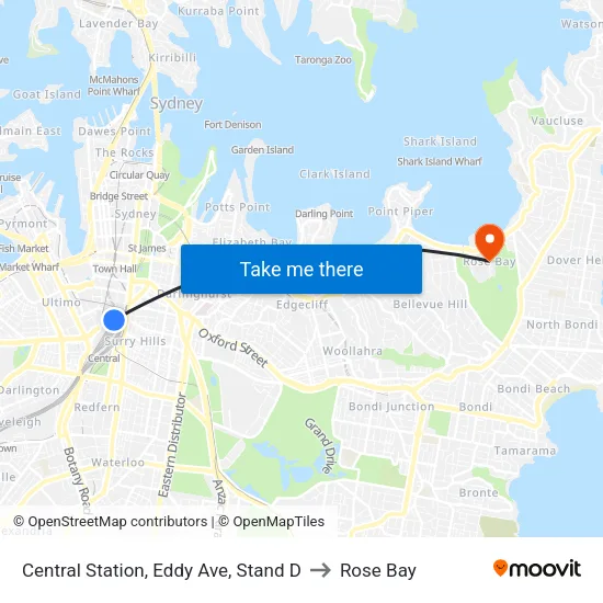 Central Station, Eddy Ave, Stand D to Rose Bay map