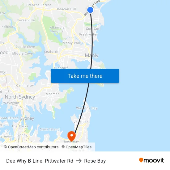 Dee Why B-Line, Pittwater Rd to Rose Bay map