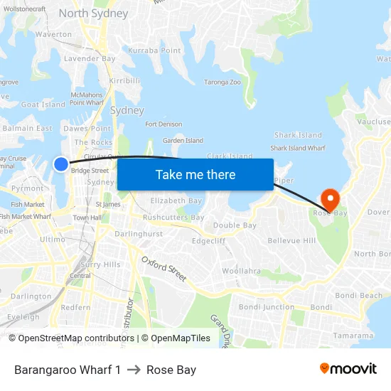 Barangaroo Wharf 1 to Rose Bay map