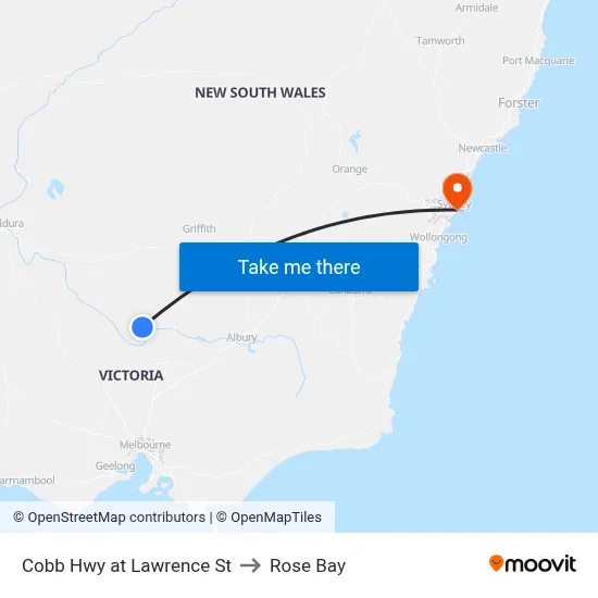 Cobb Hwy at Lawrence St to Rose Bay map