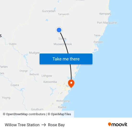 Willow Tree Station to Rose Bay map