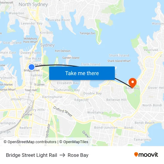 Bridge Street Light Rail to Rose Bay map