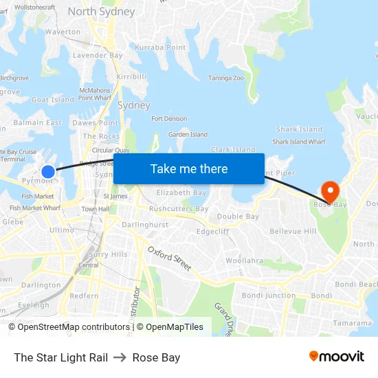 The Star Light Rail to Rose Bay map